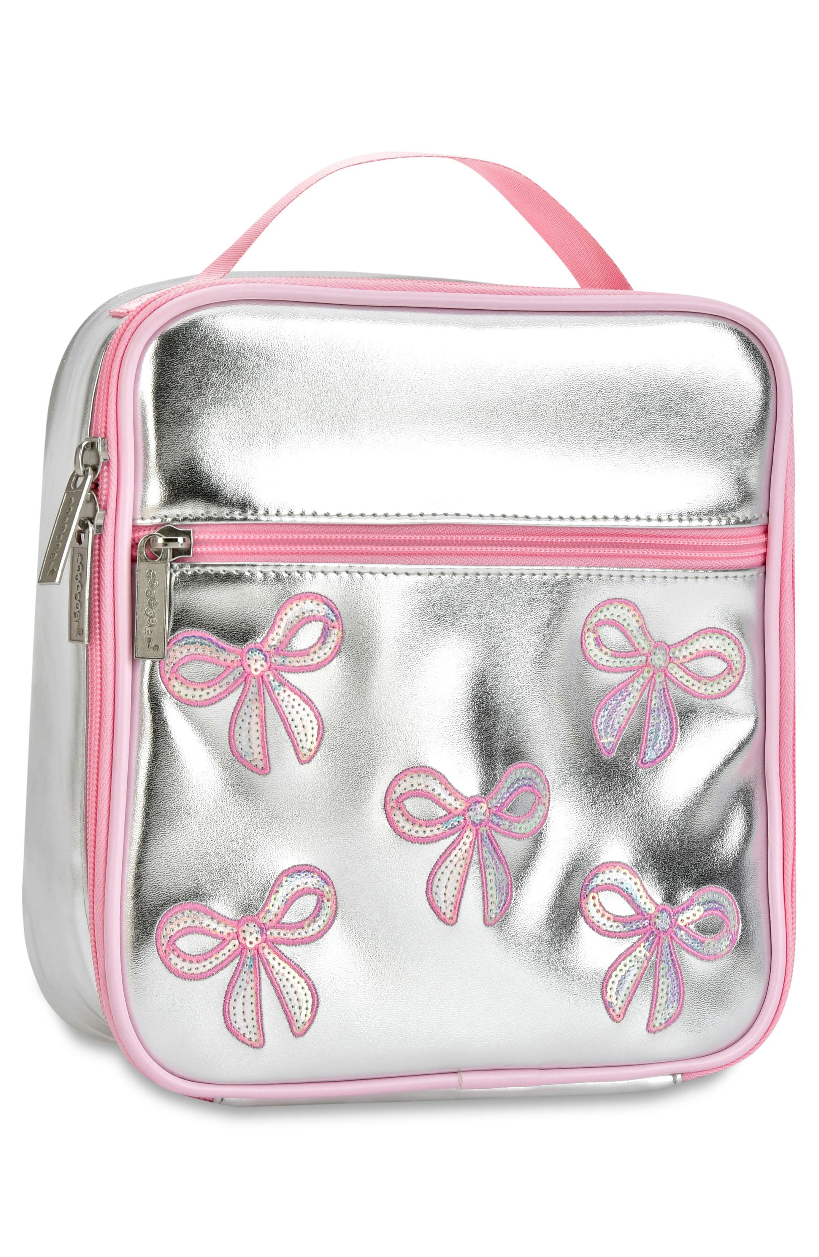 Iscream Kids' Silver Sequin Bows Lunch Tote, Alternate, color, Met Silver