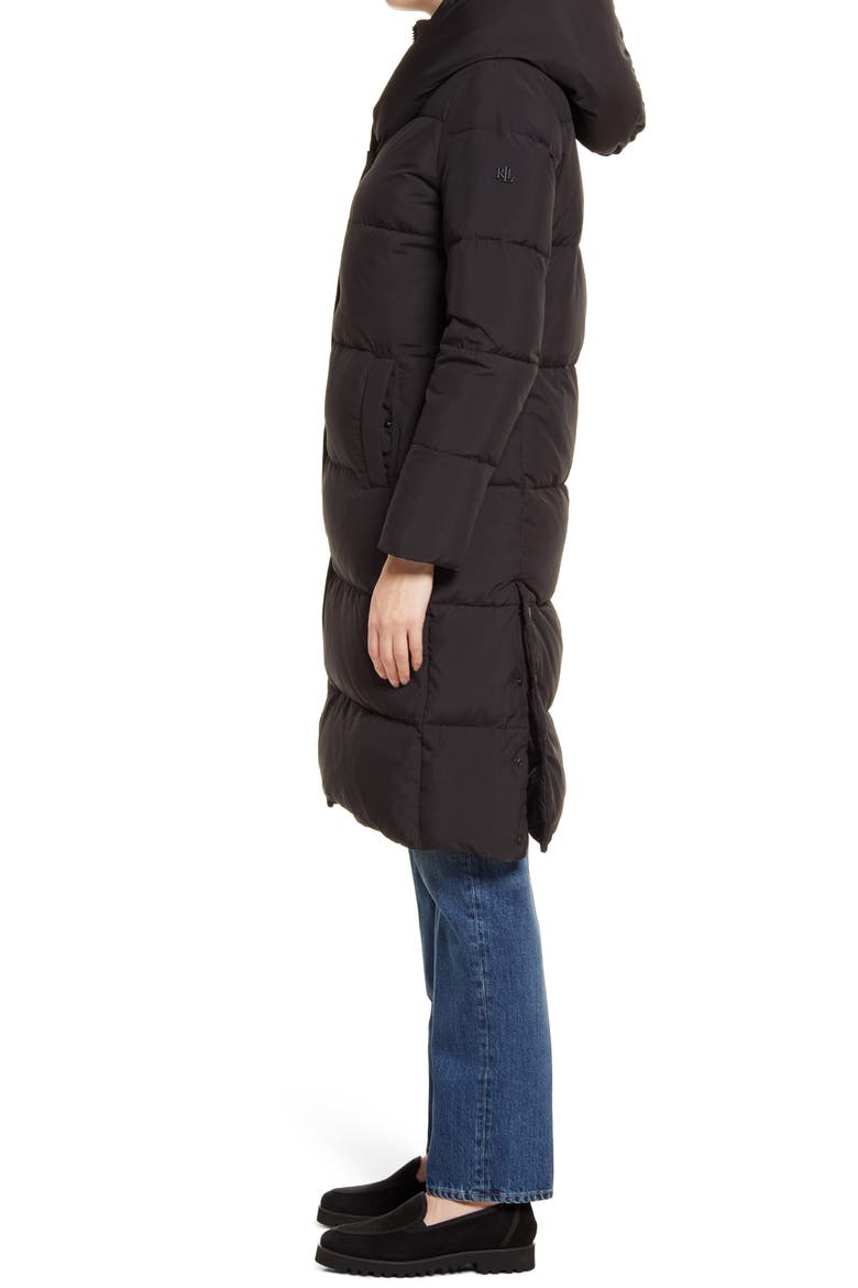 Pillow Collar Hooded Down & Feather Puffer Coat, Alternate, color, BLACK