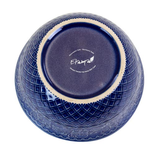 Elama Indigo Lotus 16 Piece Square Dinnerware Set In Blue