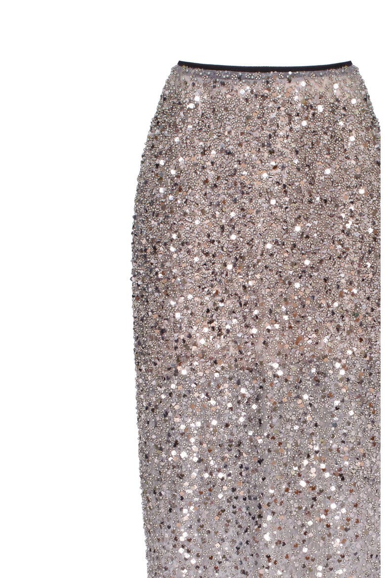 Fitted Sequin Pencil Maxi Skirt, Alternate, color, Silver