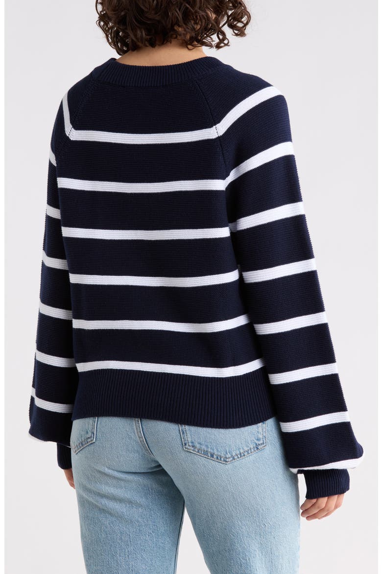 Mozart Stripe Balloon Sleeve Sweater, Alternate, color, NAVY/ WHITE