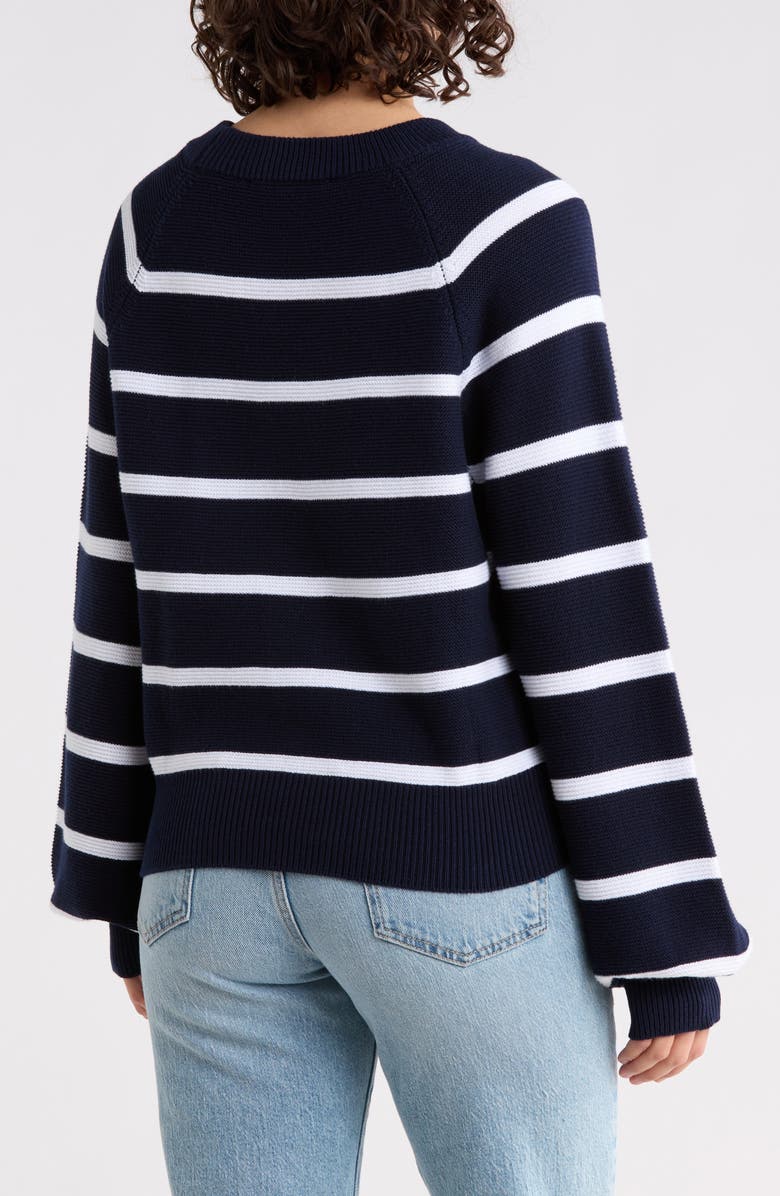 French Connection Mozart Stripe Balloon Sleeve Sweater, Alternate, color, As Is - Navy/ White
