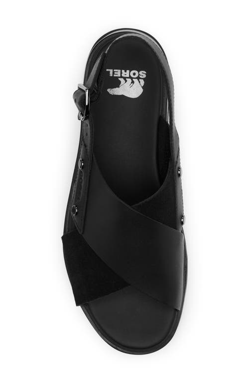 Sorel Dayspring Mixed Leather Crossover Comfort Sandals In Black/black