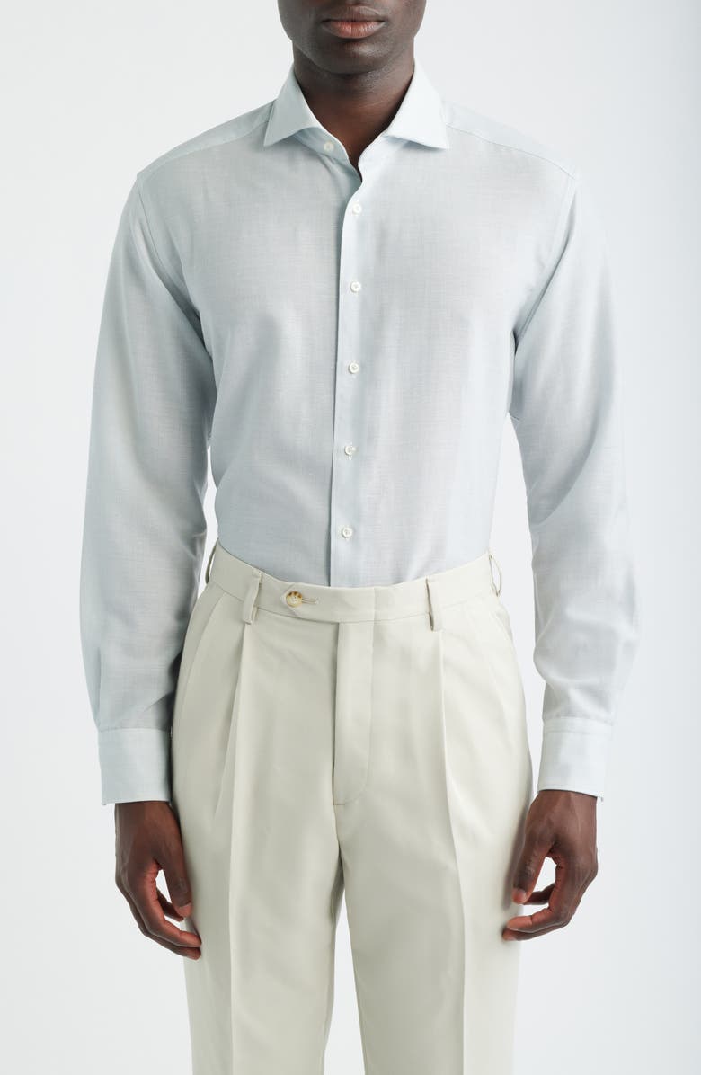 1863 by Eterna Soft Luxury Modern Fit Wool & Linen Non-Iron Dress Shirt, Main, color, Sky