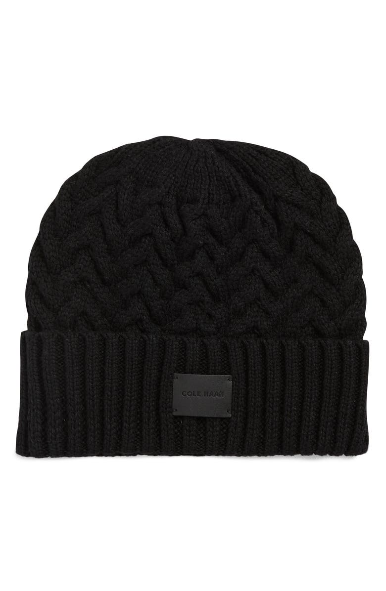 Cole Haan Chain Stitch Beanie, Main, color, Caviar