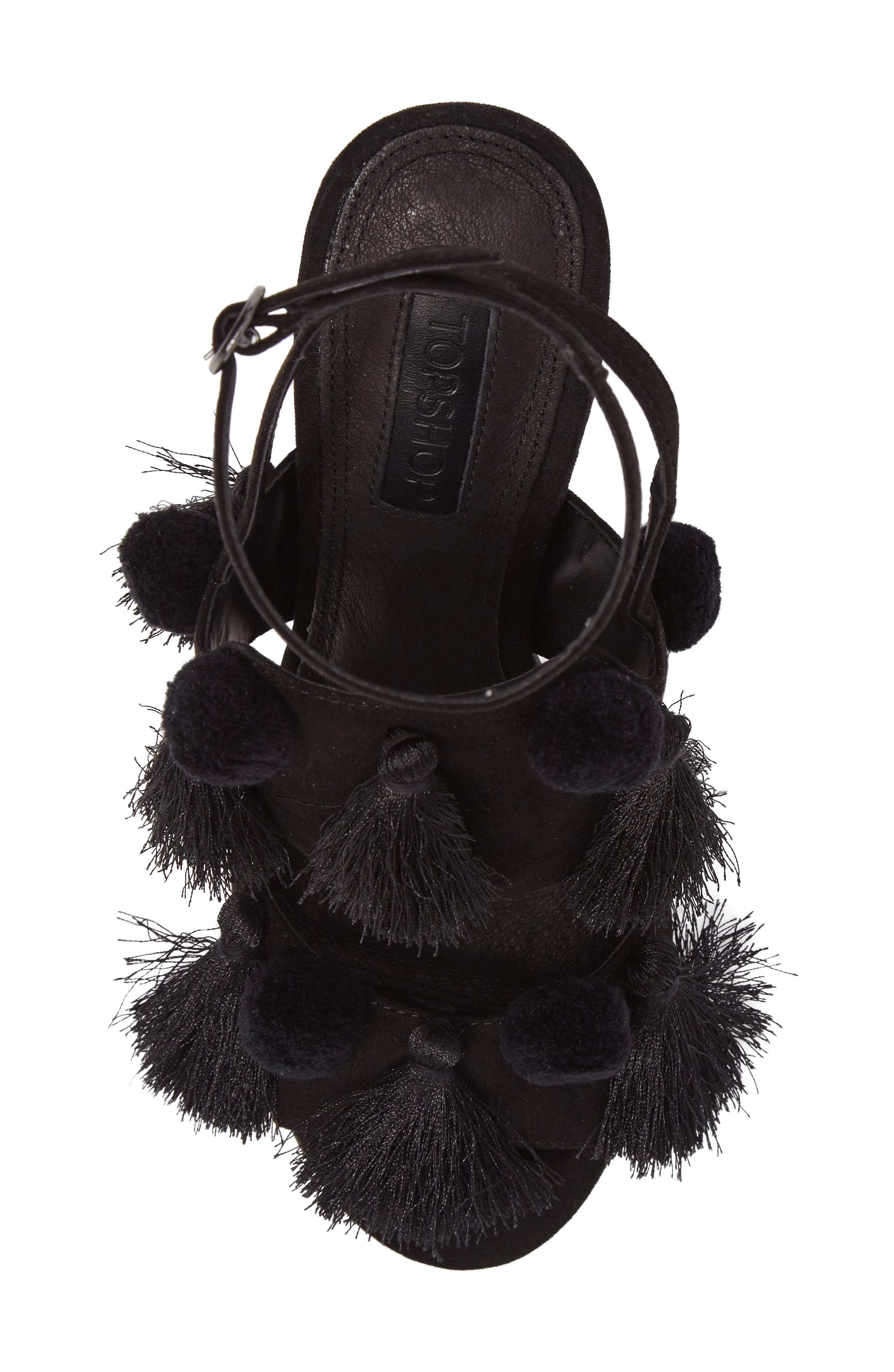 Rave Tasseled Pom Sandal, Alternate, color, BLACK