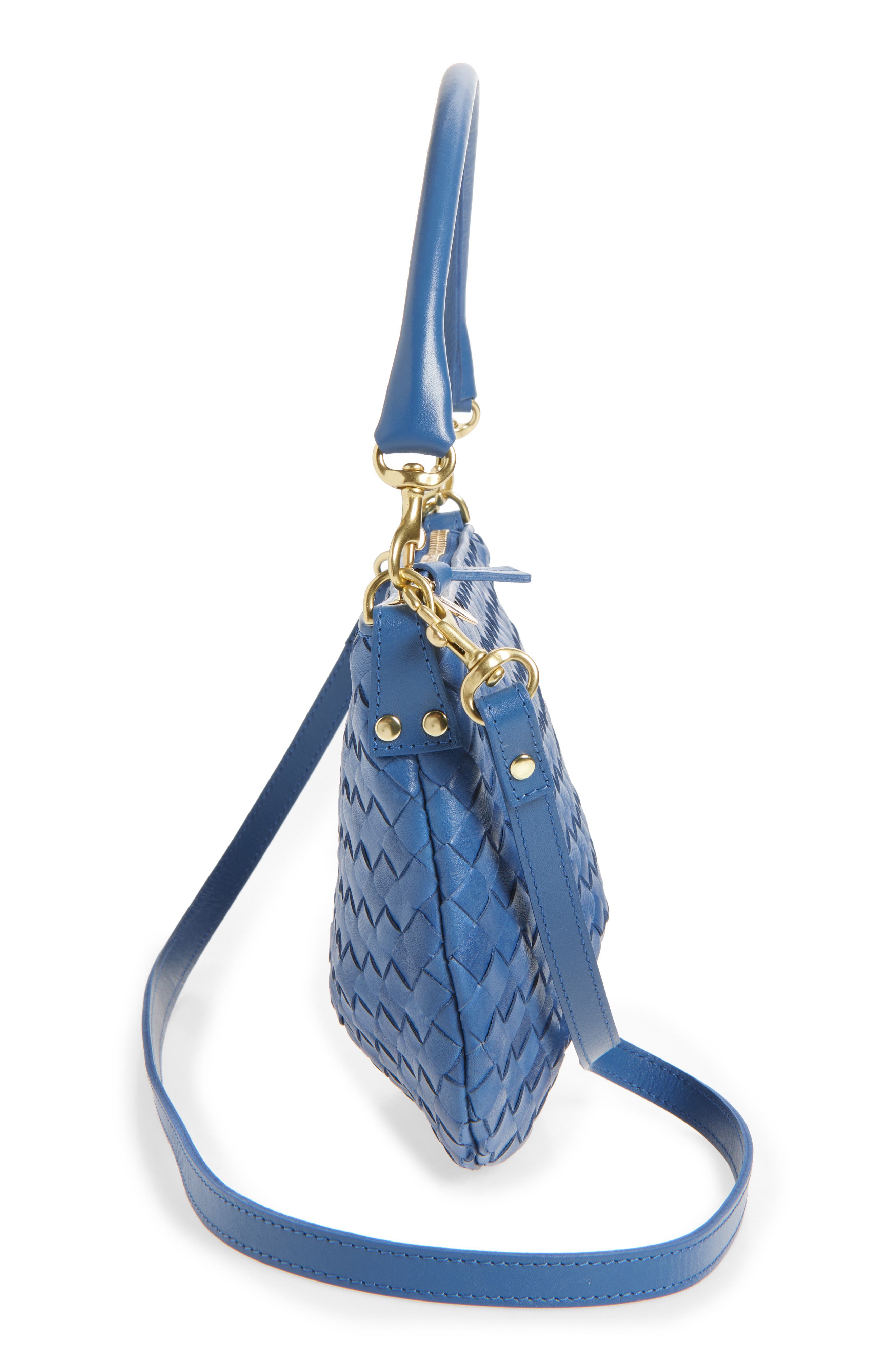 Clare V. Medium Petit Moyen Woven Leather Messenger Bag, Alternate, color, French Blue