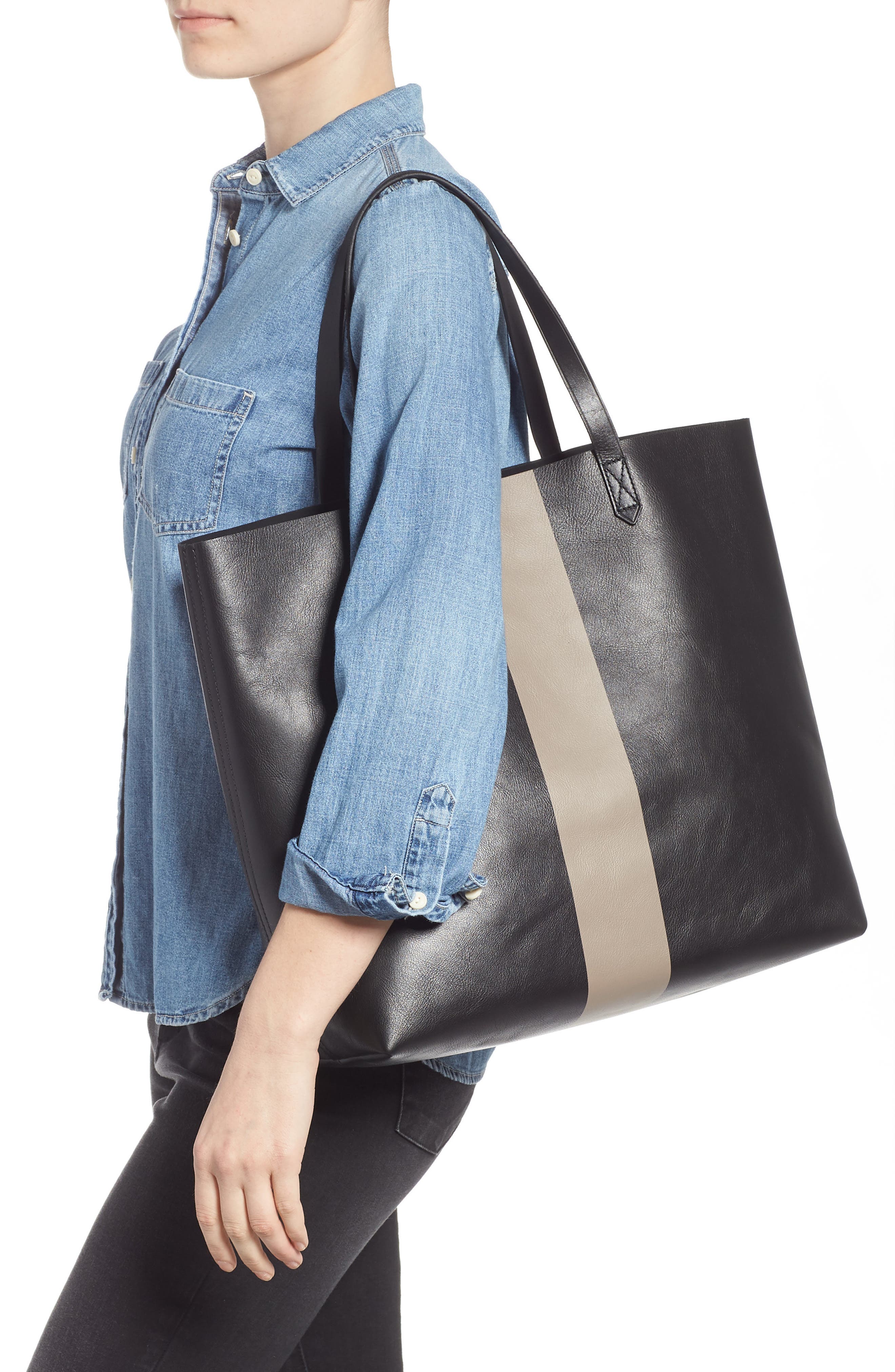 Madewell Paint Stripe Transport Leather Tote, Alternate, color, 