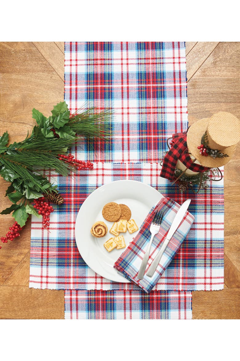 Morris Plaid Red And Green Woven Placemats Set of 6 Rustic Lodge, 13" x 19", Alternate, color, Green