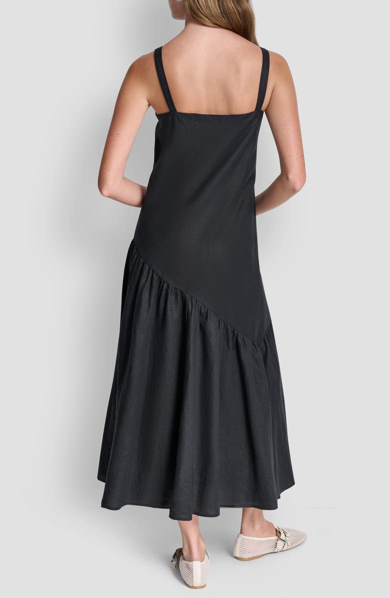 DKNY Shirred Linen Maxi Dress, Alternate, color, Black