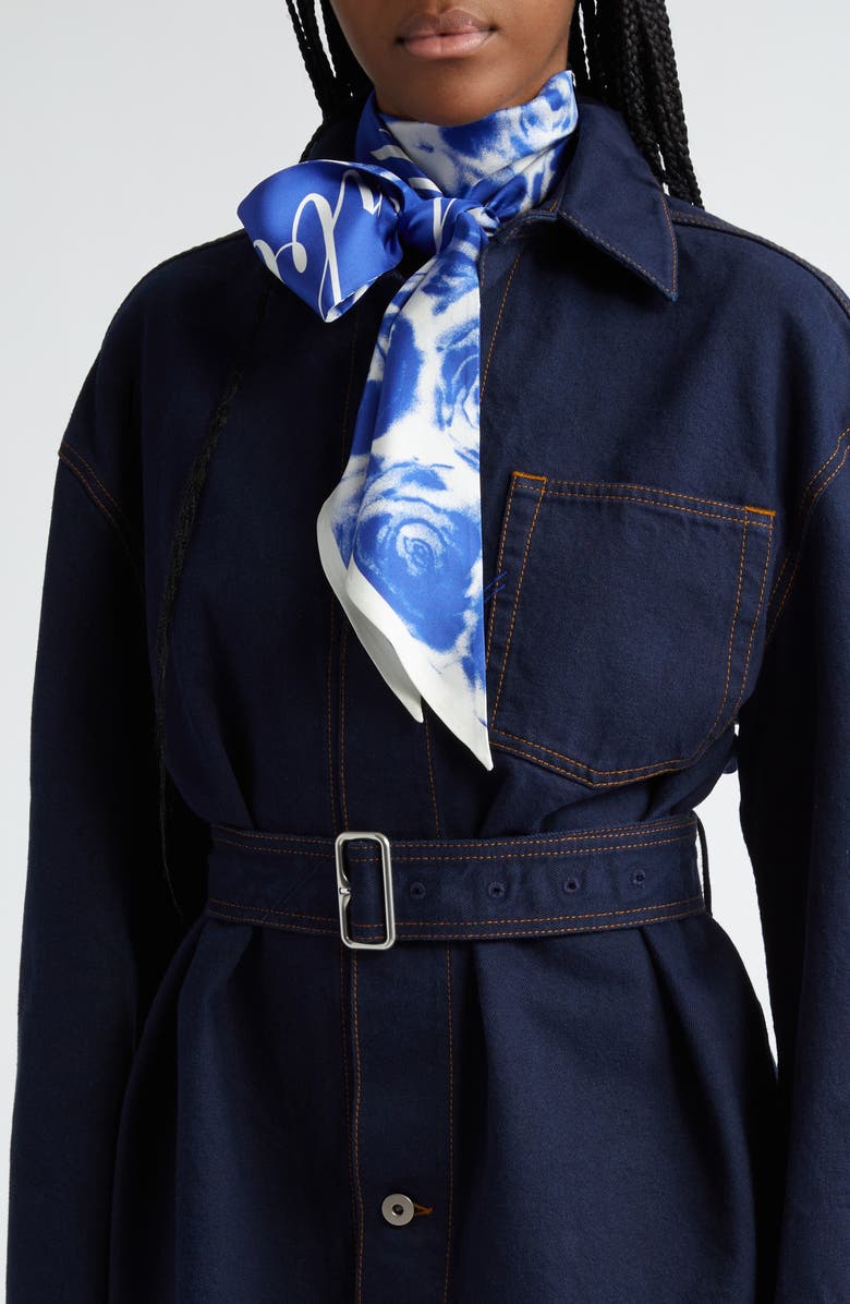 Burberry Rose Print Silk Twilly Scarf, Alternate, color, 