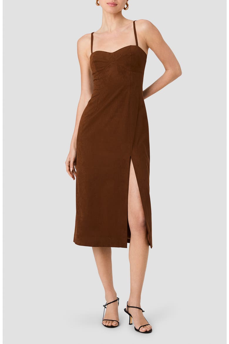 Sonja Sleeveless Faux Suede Midi Dress, Main, color, CHESTNUT BROWN