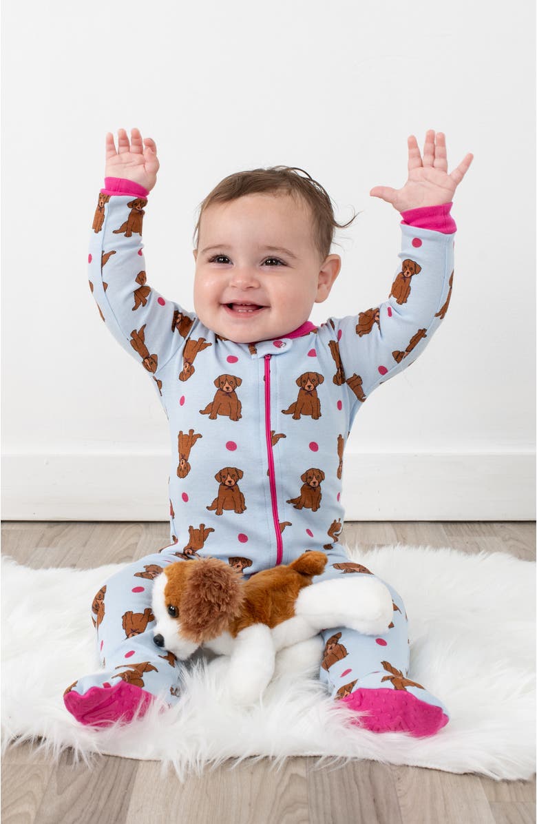 Leveret Kids Footed Printed Cotton Matching Family Pajamas, Animal Kingdom Prints, Alternate, color, Puppy