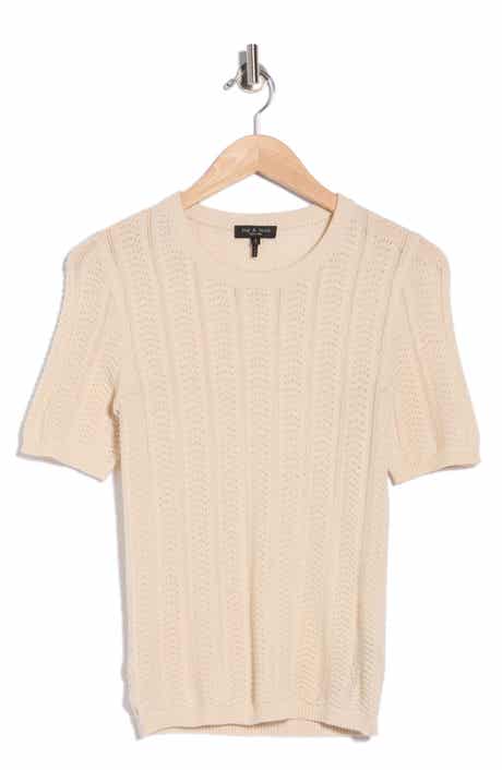 Francesca Pointelle Short Sleeve Merino Wool Sweater