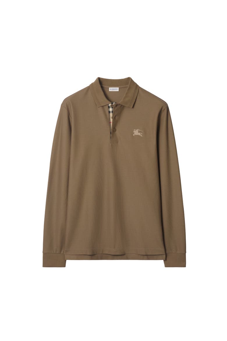 Long-sleeve Cotton Polo Shirt, Alternate, color, Clay brown