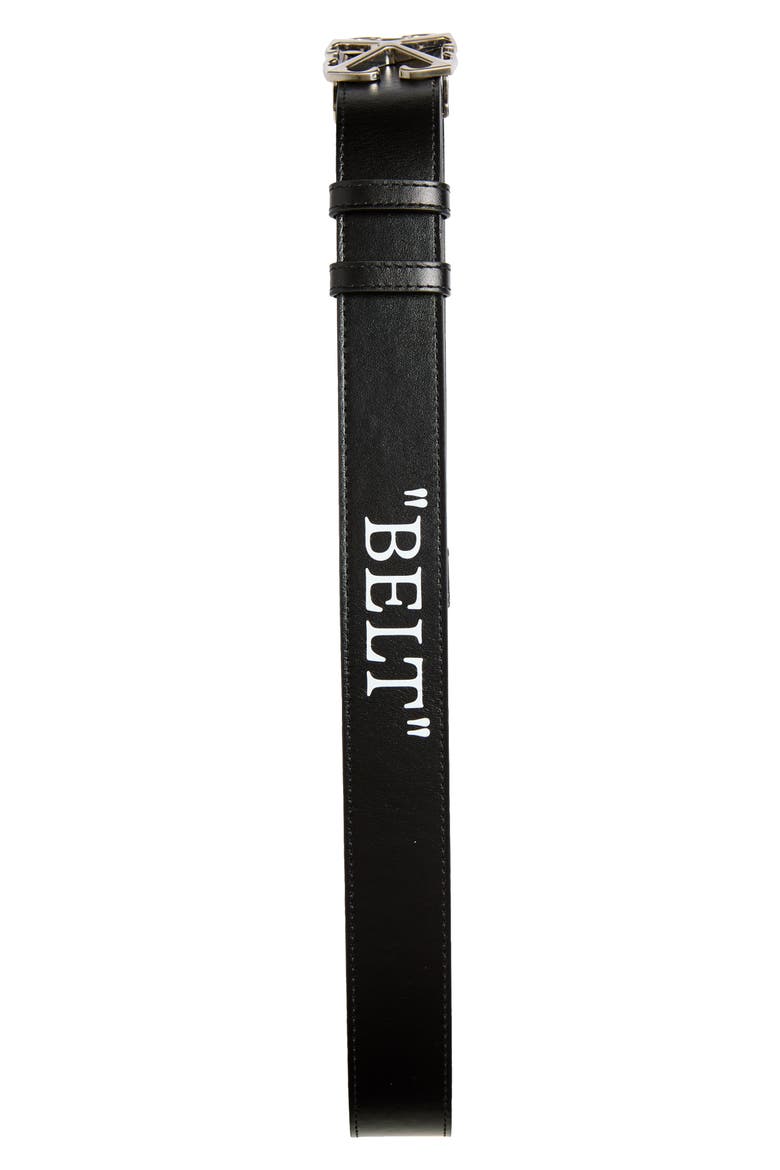Arrow Quote Leather Belt, Alternate, color, BLACK - WHITE