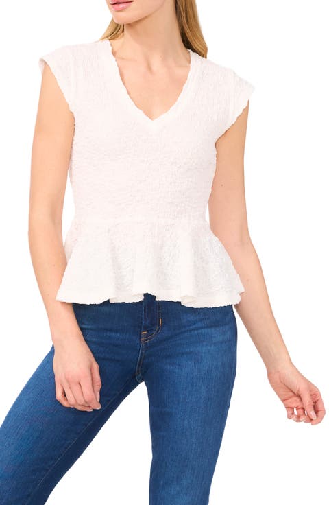 Puckered Knit Peplum Top