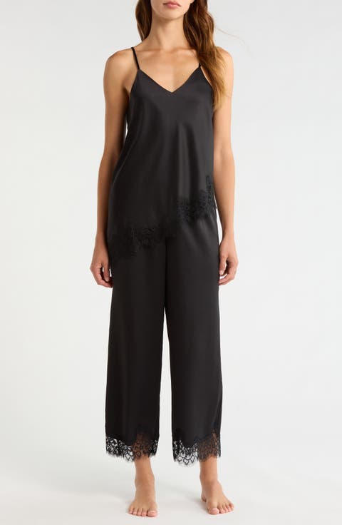 Lace Trim Satin Pajamas
