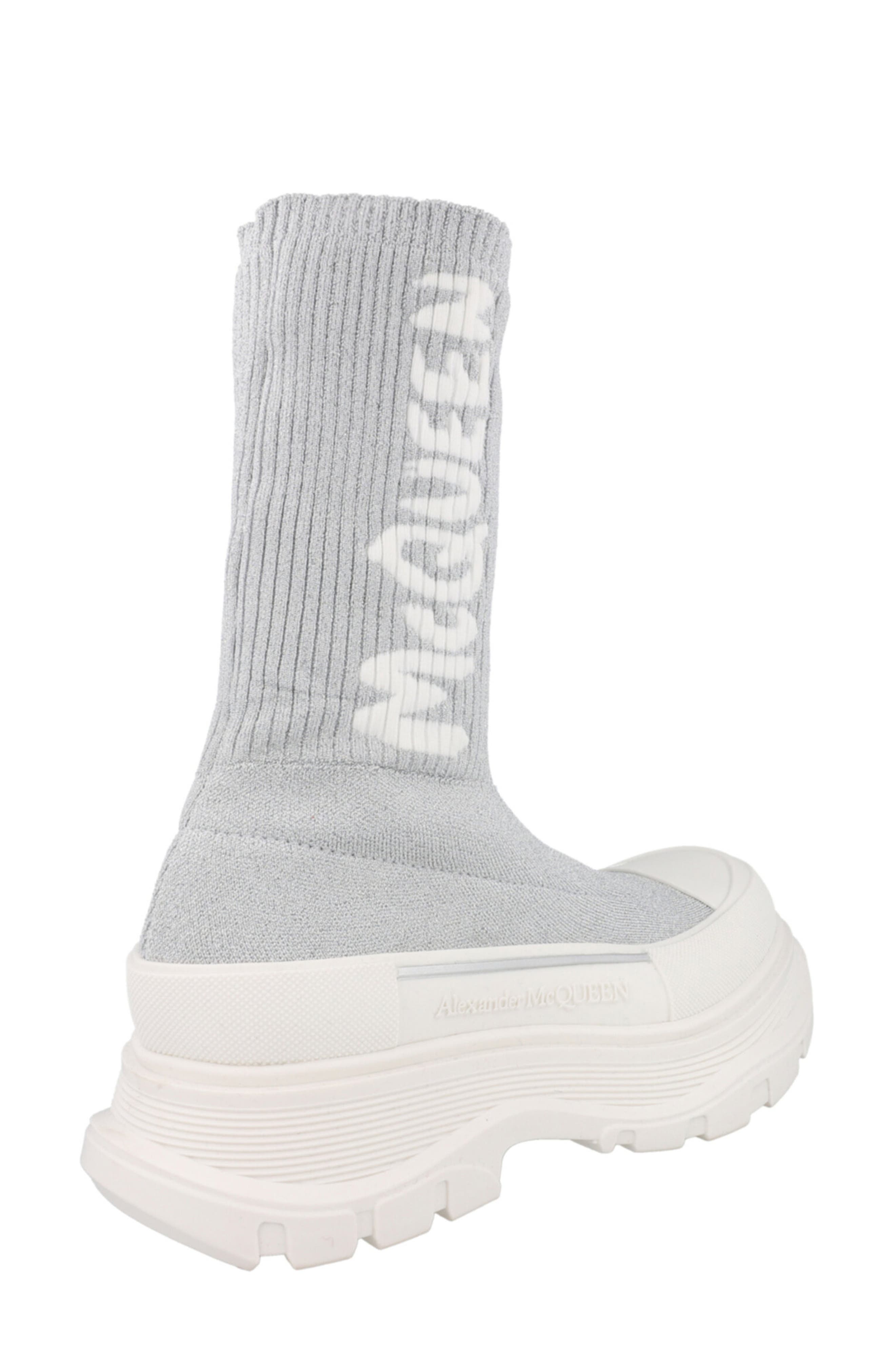 McQueen Ribbed Tread Sock Bootie, Alternate, color, Silver Grey White