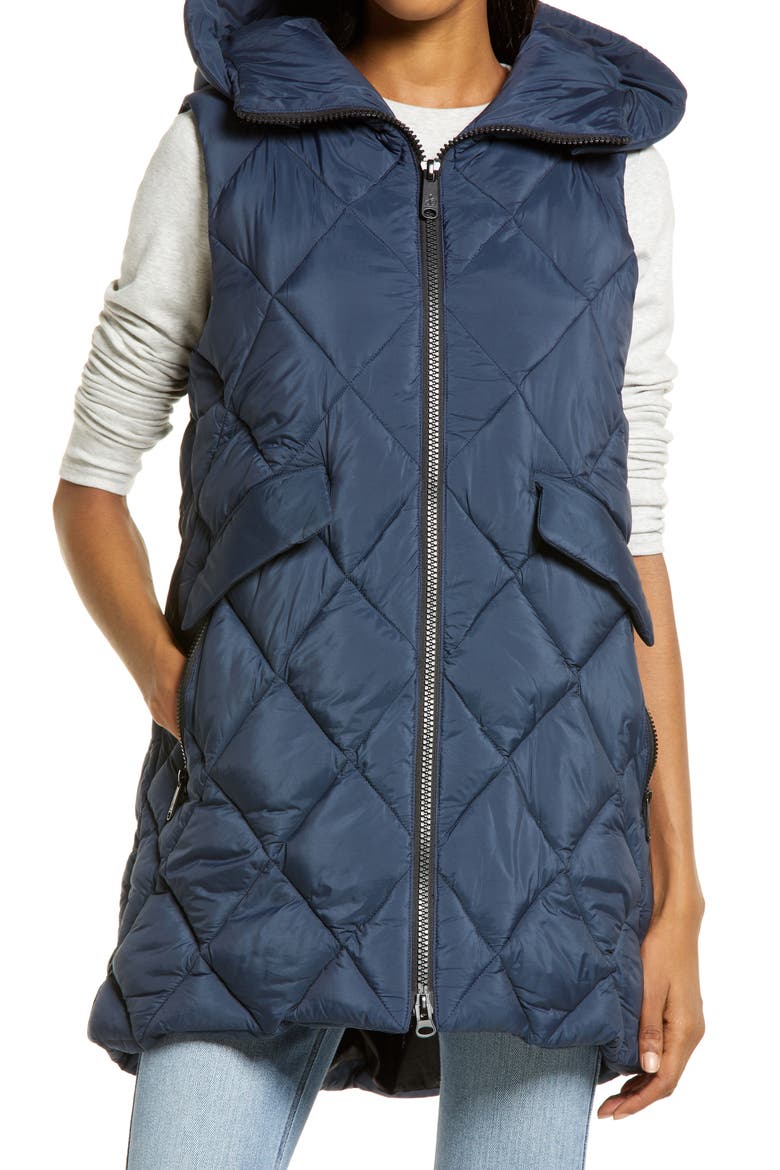 Quilted Water Repellent Hooded Vest, Alternate, color, DK TEAL