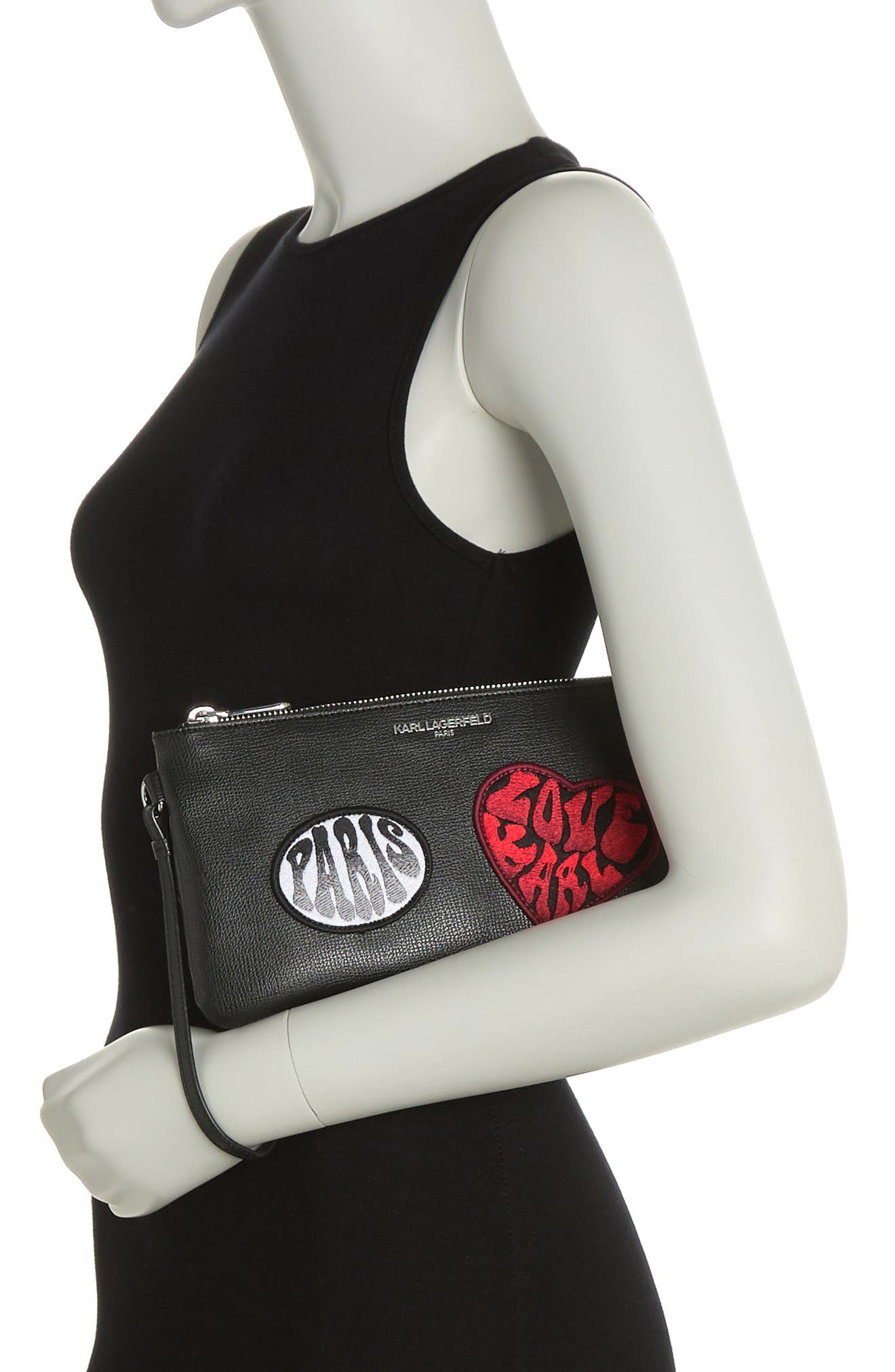 KARL LAGERFELD PARIS Large Logo Patch Wristlet, Alternate, color, 