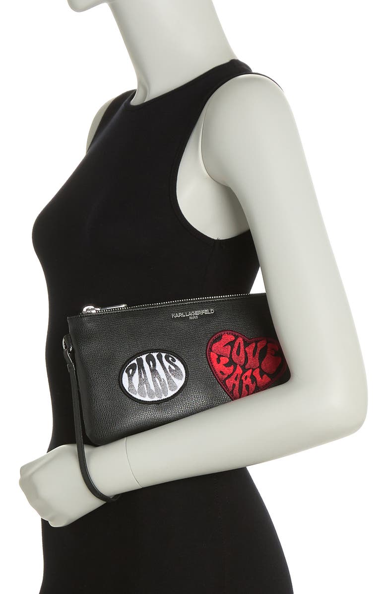 KARL LAGERFELD PARIS Large Logo Patch Wristlet, Alternate, color,