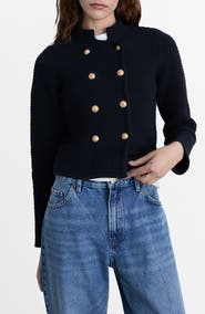 MANGO Double Breasted Knit Blazer