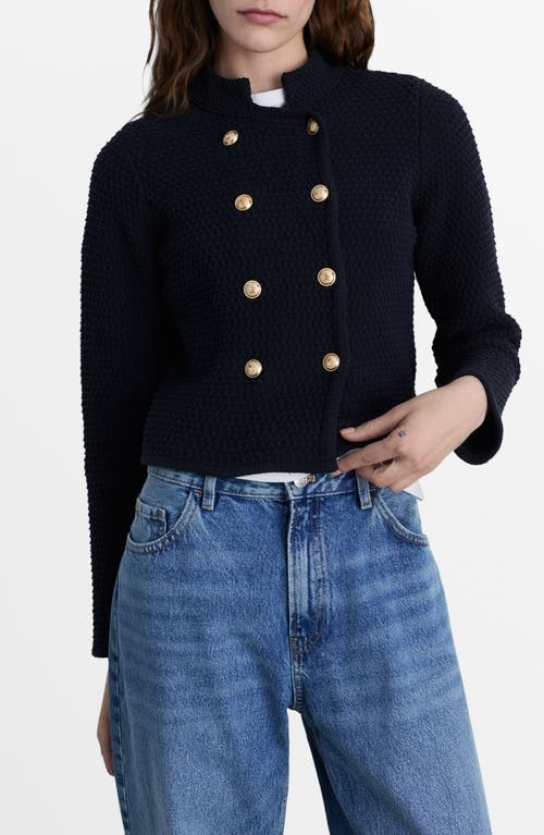 Mango Double Breasted Knit Blazer In Navy