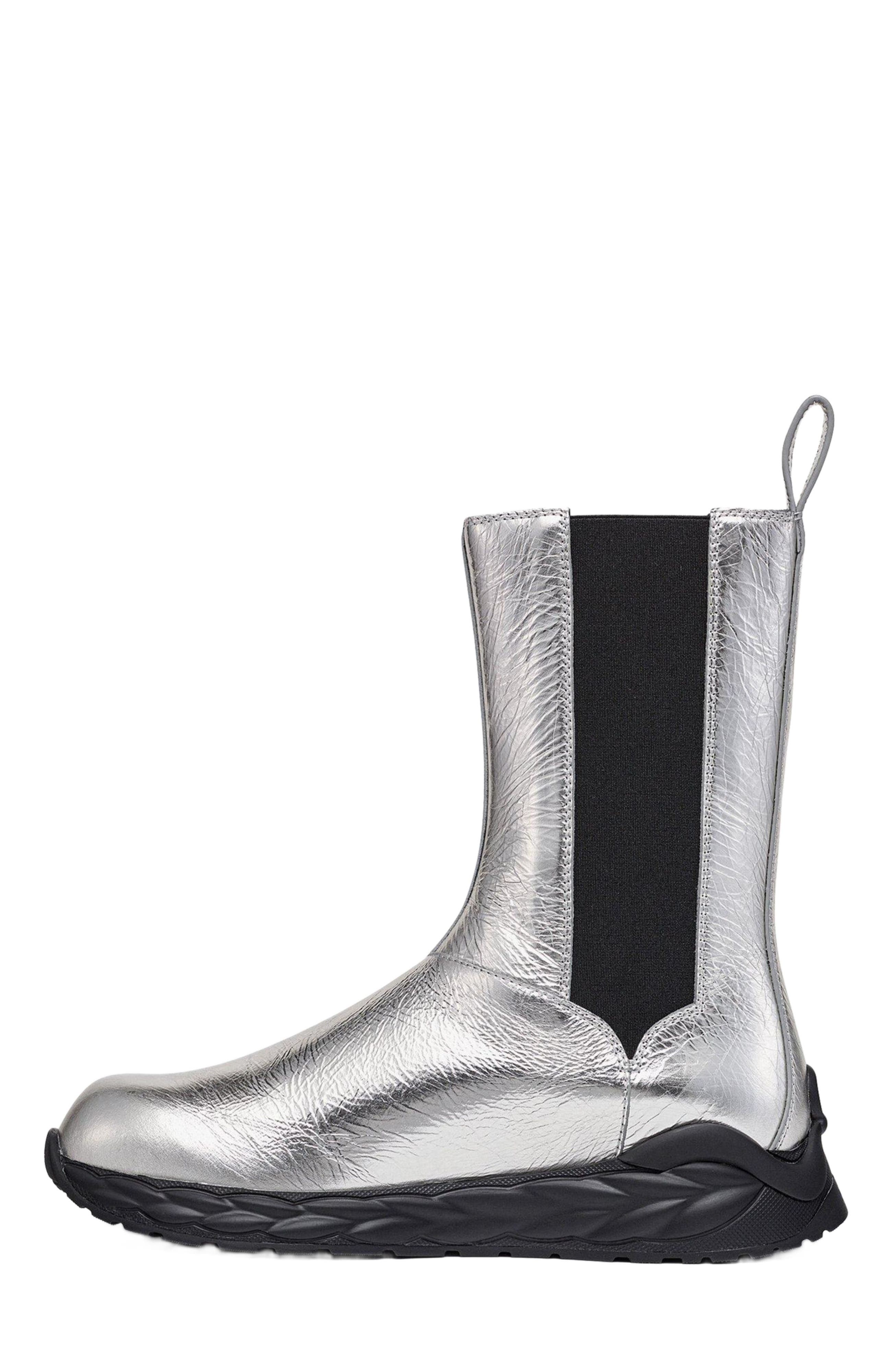 MCM Skywander Boots in Metallic Calf Leather, Alternate, color, Silver