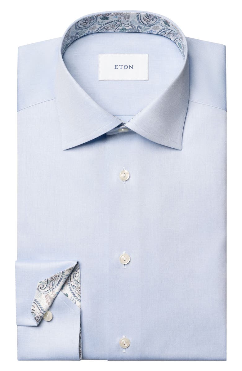 Eton Contemporary Fit Light Blue Cotton Twill Dress Shirt, Alternate, color, Light Blue