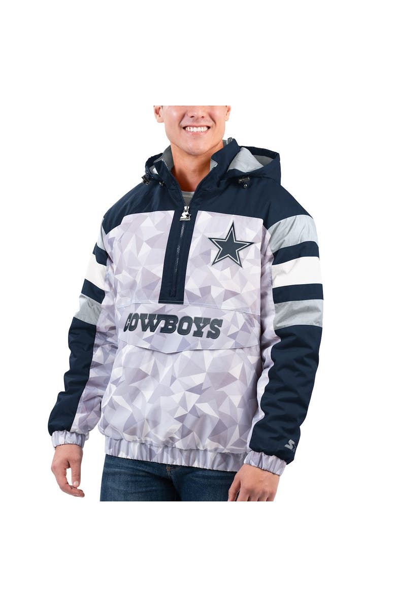 STARTER Men's Starter White/Navy Dallas Cowboys Thursday Night Gridiron Raglan Half-Zip Hooded Jacket, Main, color, Gray