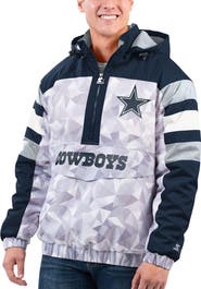 STARTER Men's Starter White/Navy Dallas Cowboys Thursday Night Gridiron Raglan Half-Zip Hooded Jacket
