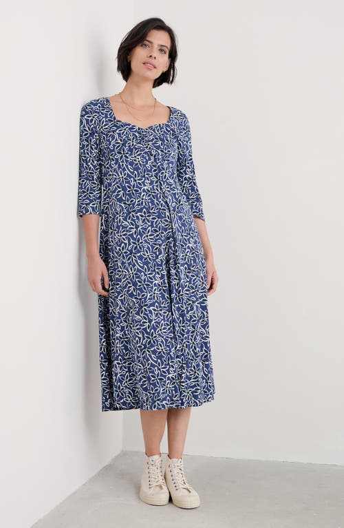 Shop Seasalt Cornwall Secret Cove Print Midi Dress In Harbour Floral Washed Marine