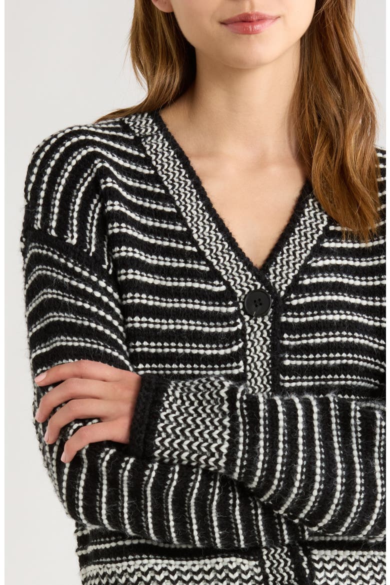 Chunky Stripe V-Neck Cardigan, Alternate, color, BLACK WHITE