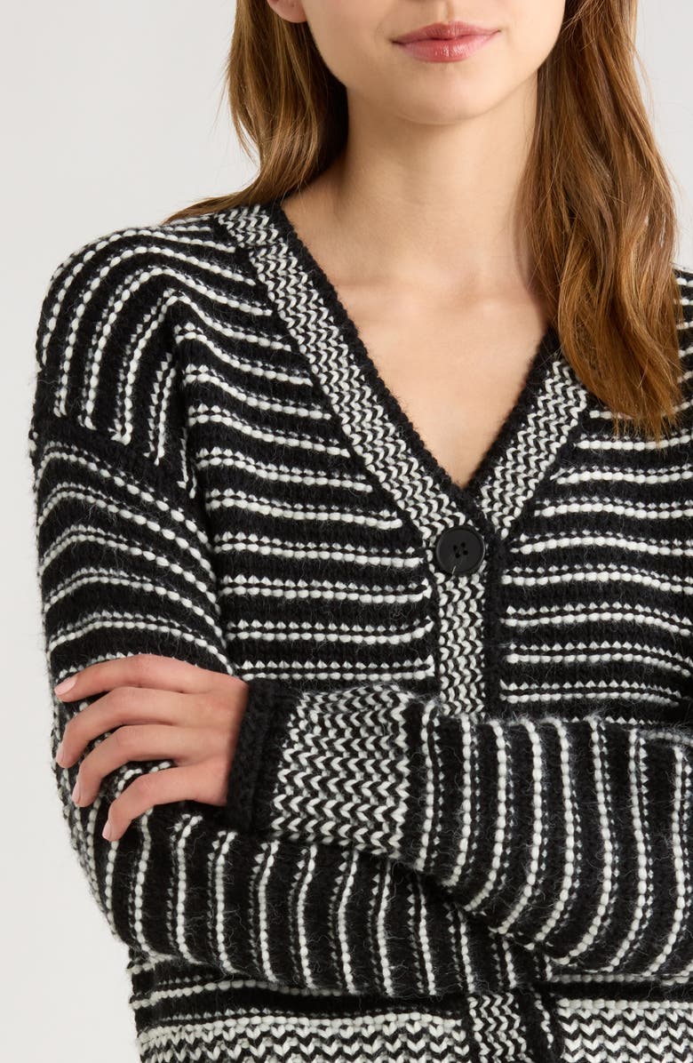 All in Favor Chunky Stripe V-Neck Cardigan, Alternate, color, Black White