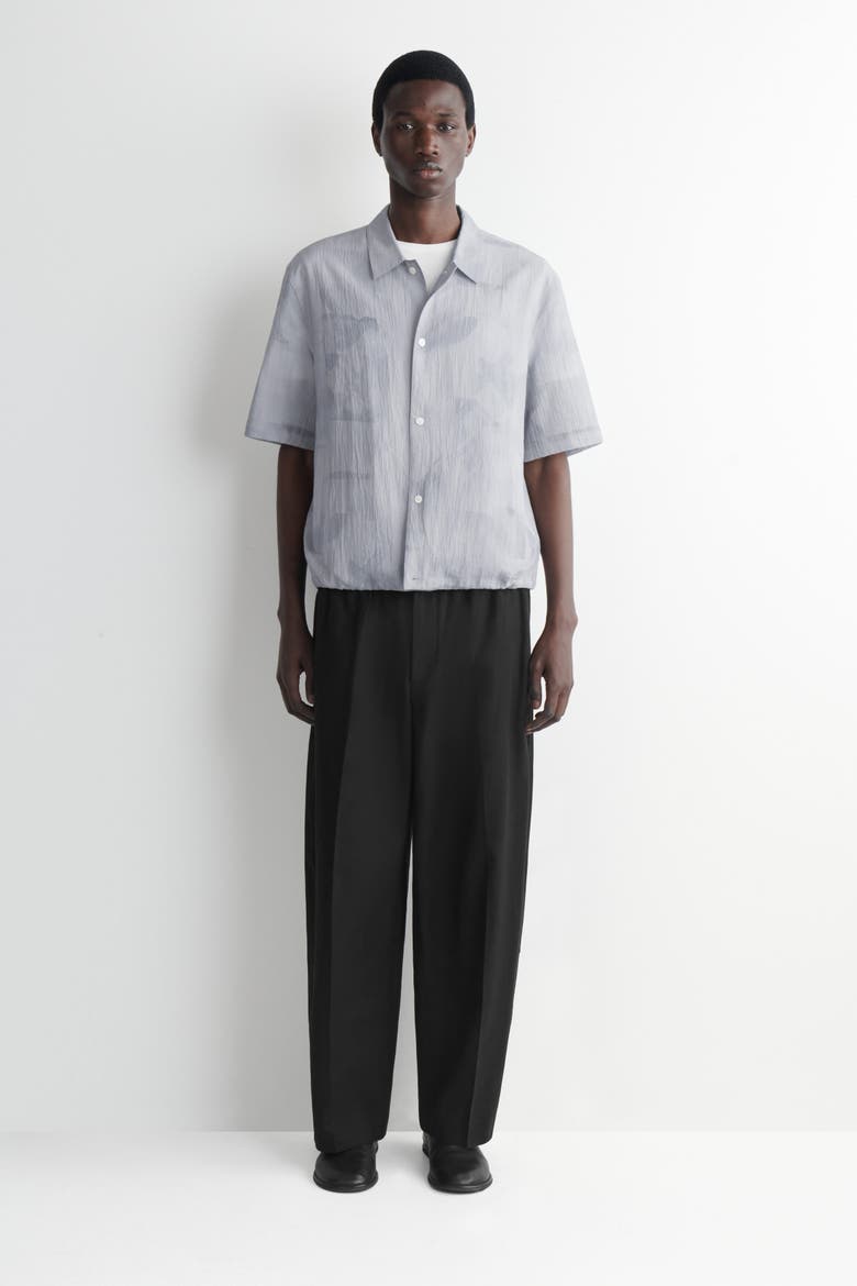 Textured Drawstring-hem Shirt, Alternate, color, BLUE / PRINTED