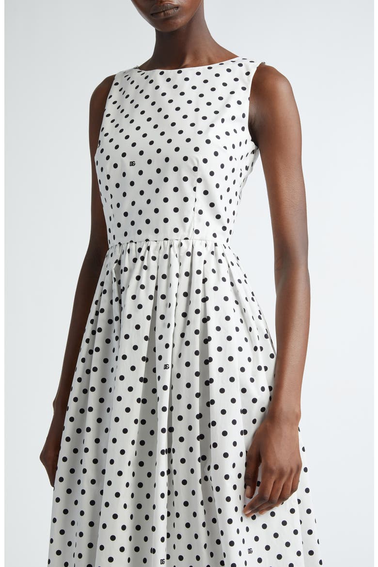 Polka Dot Sleeveless Cotton Midi Dress, Alternate, color, BLACK/ WHITE