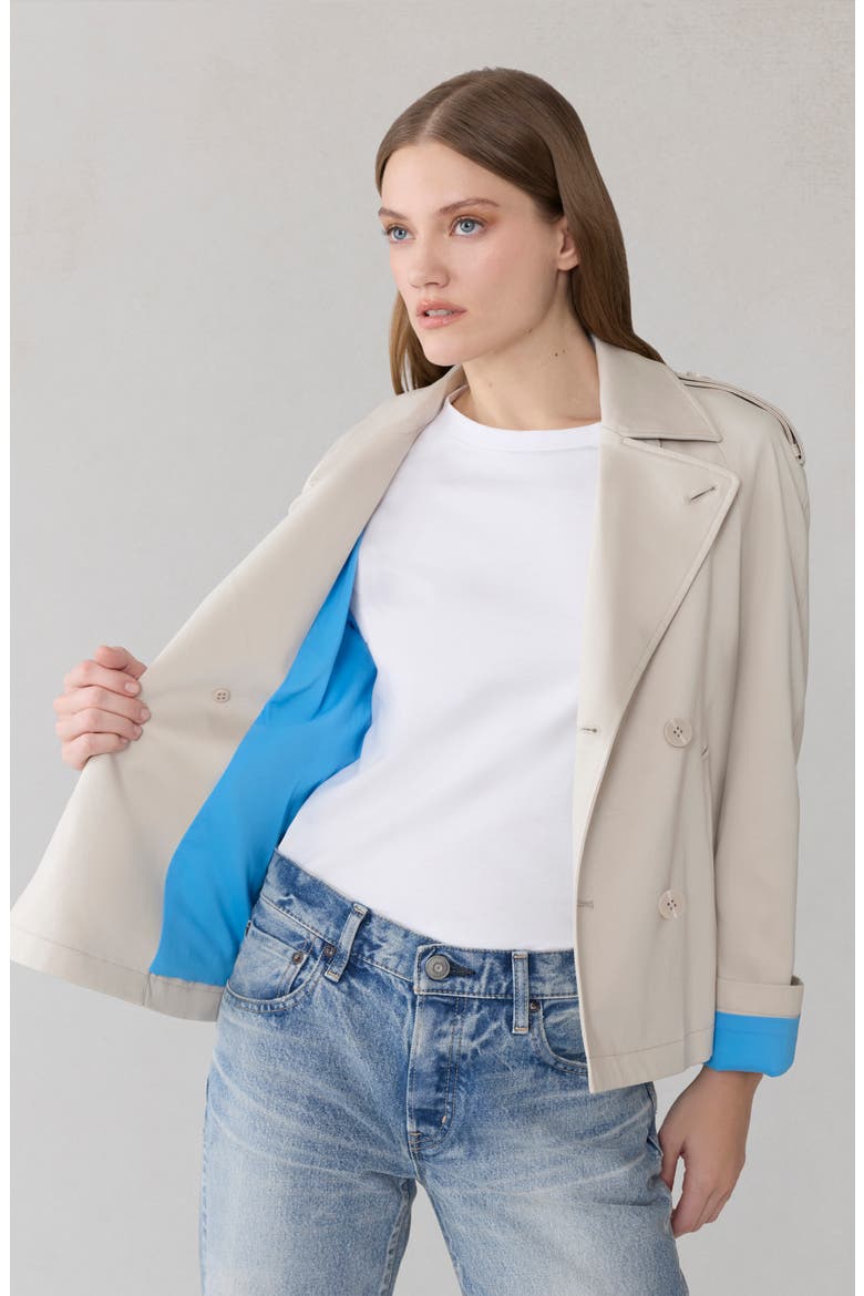 Juliette Short Stretch Cotton & Nylon Trench Coat, Alternate, color, LIGHT OAK