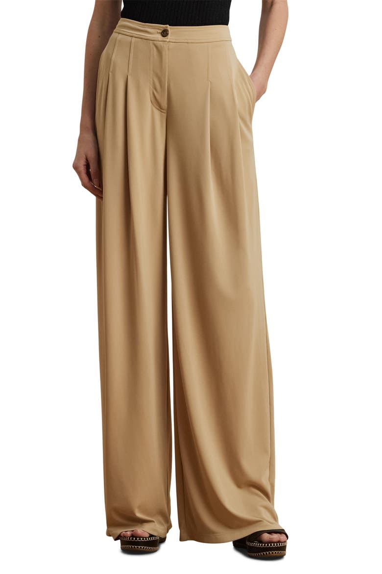 Pleated Wide Leg Knit Pants, Main, color, LIGHT BEIGE