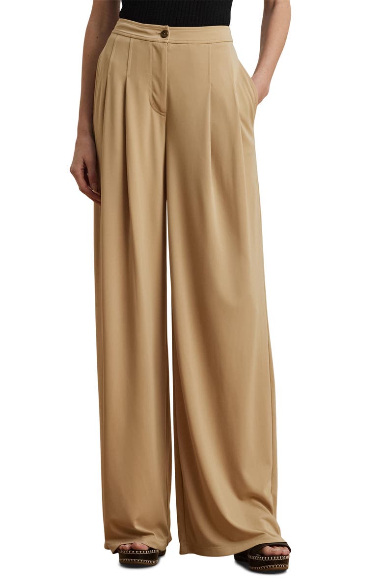 Lauren Ralph Lauren Pleated Wide Leg Knit Pants, Main, color, Light Beige