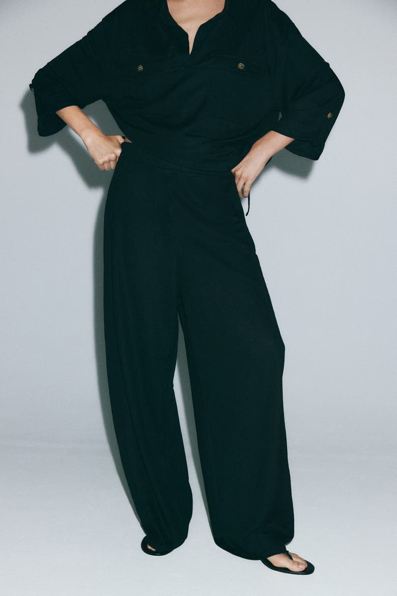 Viscose-blend Barrel-leg Pants, Alternate, color, Black