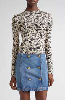 Ulla Johnson Neri Floral Center Ruched Knit Top