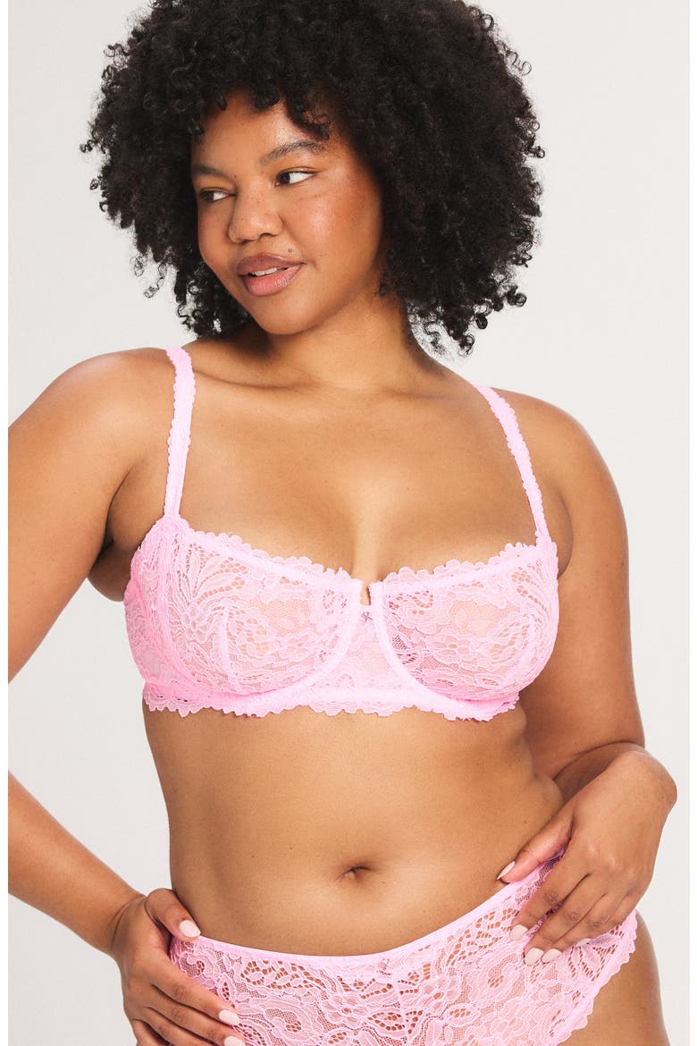 Romantic Corded Lace Unlined Underwire Bra, Alternate, color, PERKY PINK