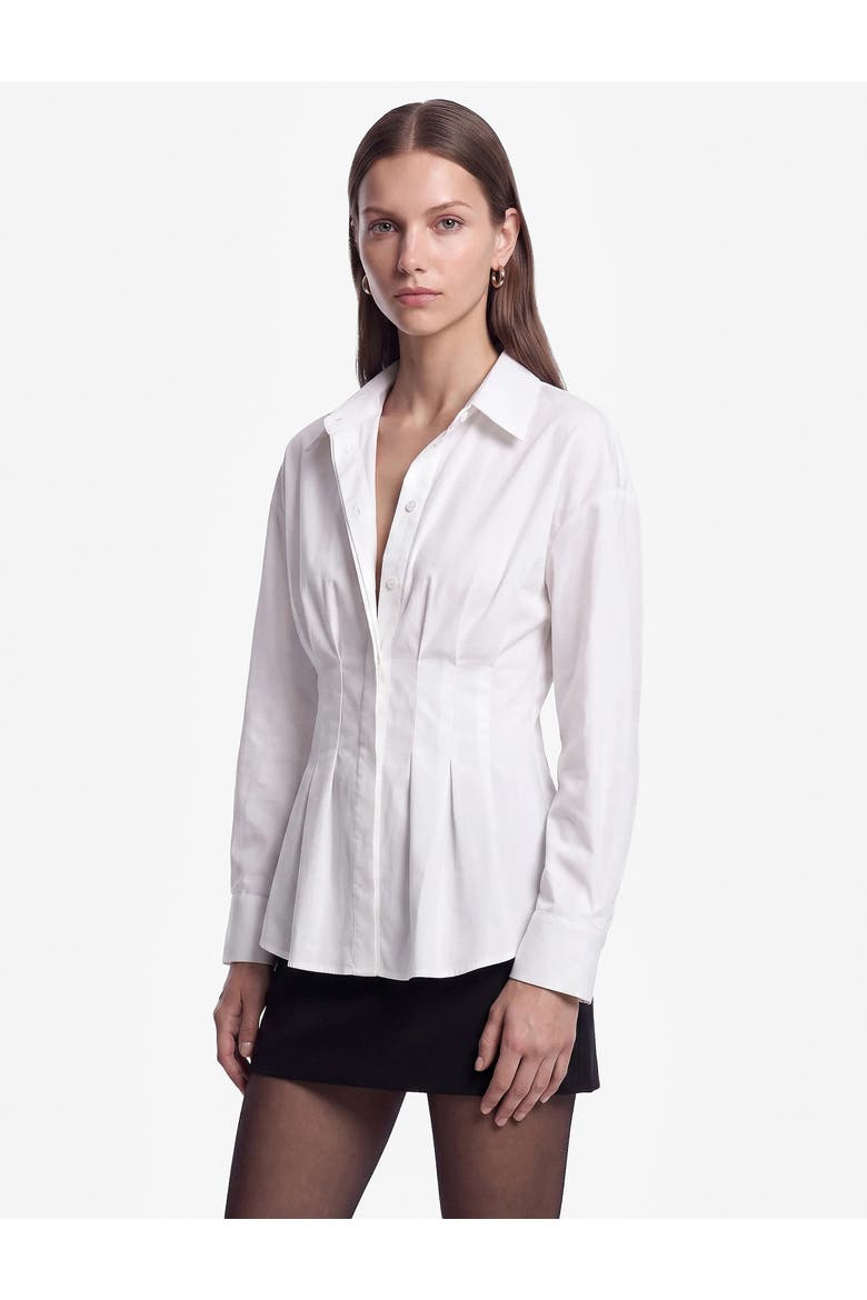 Pleated Waist Long Sleeve Lapel Poplin Shirt, Alternate, color, OFF WHITE