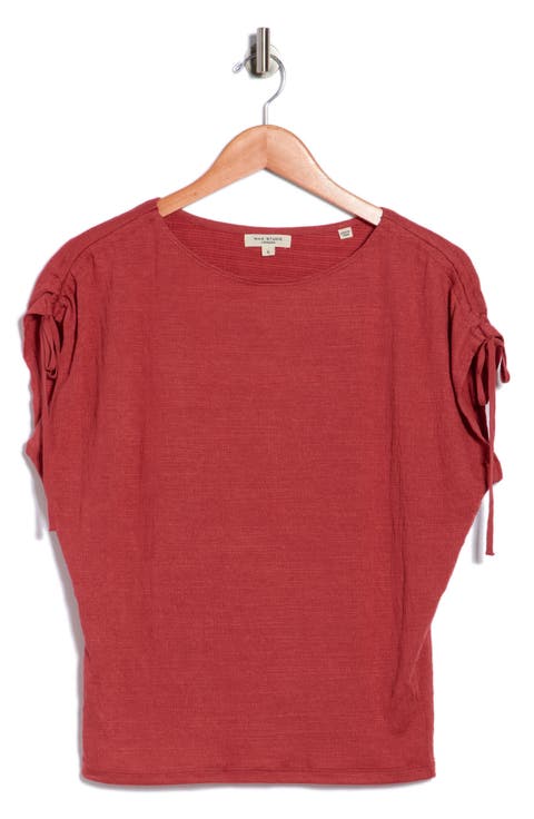 Ruched Shoulder Textured Knit Top