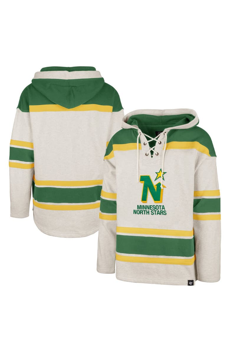 '47 Men's '47 Oatmeal Minnesota North Stars Heritage Rockaway Lace-Up Pullover Hoodie, Main, color, Oatmeal