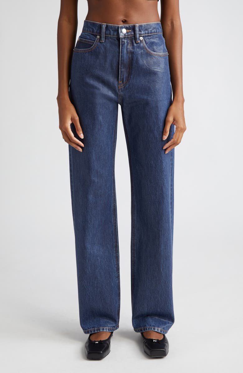 Alexander Wang EZ Mid Rise Coated Denim Straight Leg Jeans, Main, color,