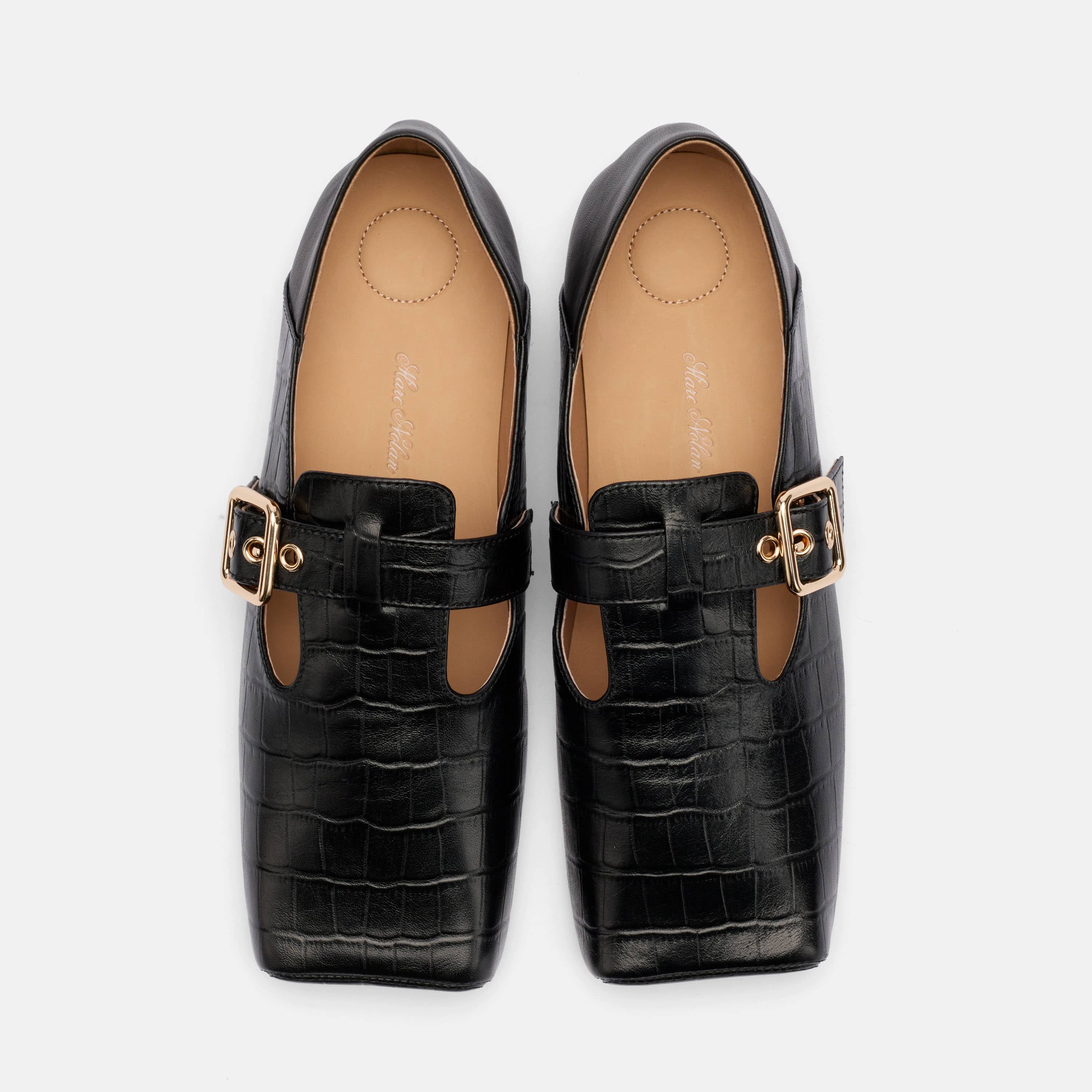 Sutton Croc Embossed Leather Mary Jane Flat, Alternate, color, Black Croc
