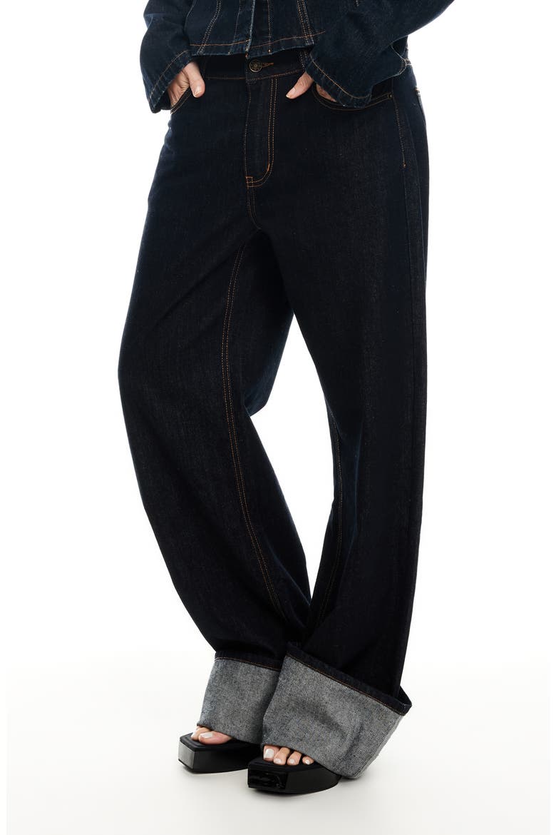 Top Model Cuffed Straight Leg Jeans, Alternate, color, DARK DENIM