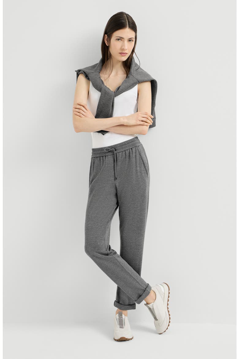 Cotton and silk interlock trousers with shiny pocket detail, Alternate, color, Dark Grey